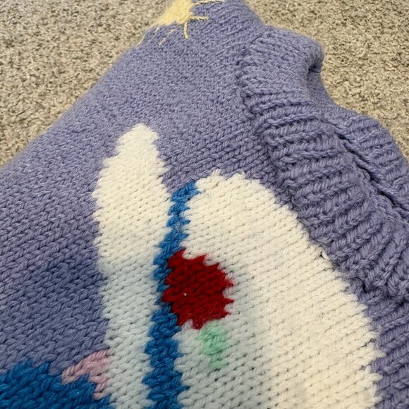 Handknit Vintage children sweater graphic cute 6 yrs purple spring cottagecore - Picture 11 of 14